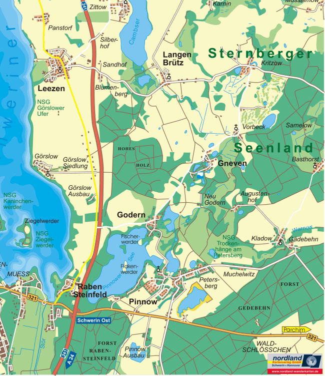 Landkarte mit Pinnow Godern Gneven Langen-Brtz
