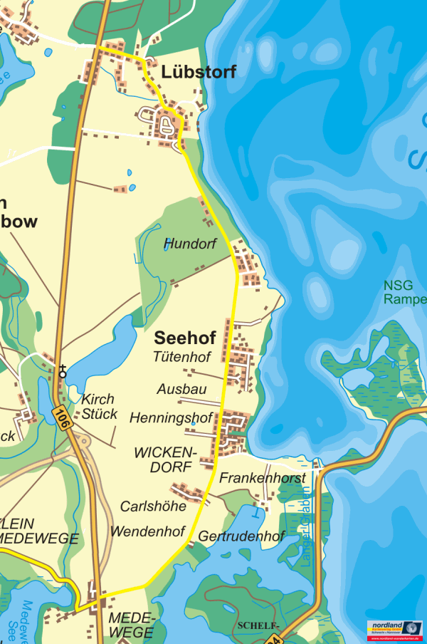 Landkarte mit der Gemeinde Seehof, Lbstorf und Frankenhorst