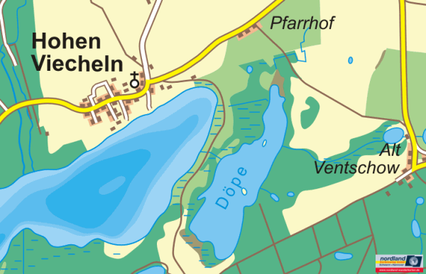 Landkarte mit der Döpe, Hohen Viecheln, Alt Ventschow und Pfarrhof Landkarte mit der Döpe, Hohen Viecheln, Alt Ventschow und Pfarrhof