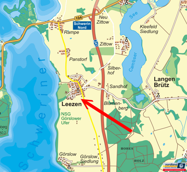 Landkarte von Leezen, Görslow und Langen Brütz