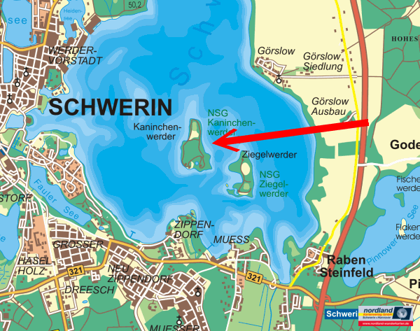 die Insel Kaninchenwerder das Naturschutzgebiet auf dem Schweriner See