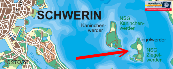 die Insel Ziegelwerder das Naturschutzgebiet auf dem Schweriner See