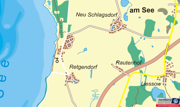 Landkarte mit Retgendorf, Neu Schlagsdorf, Liessow und Rautenhof